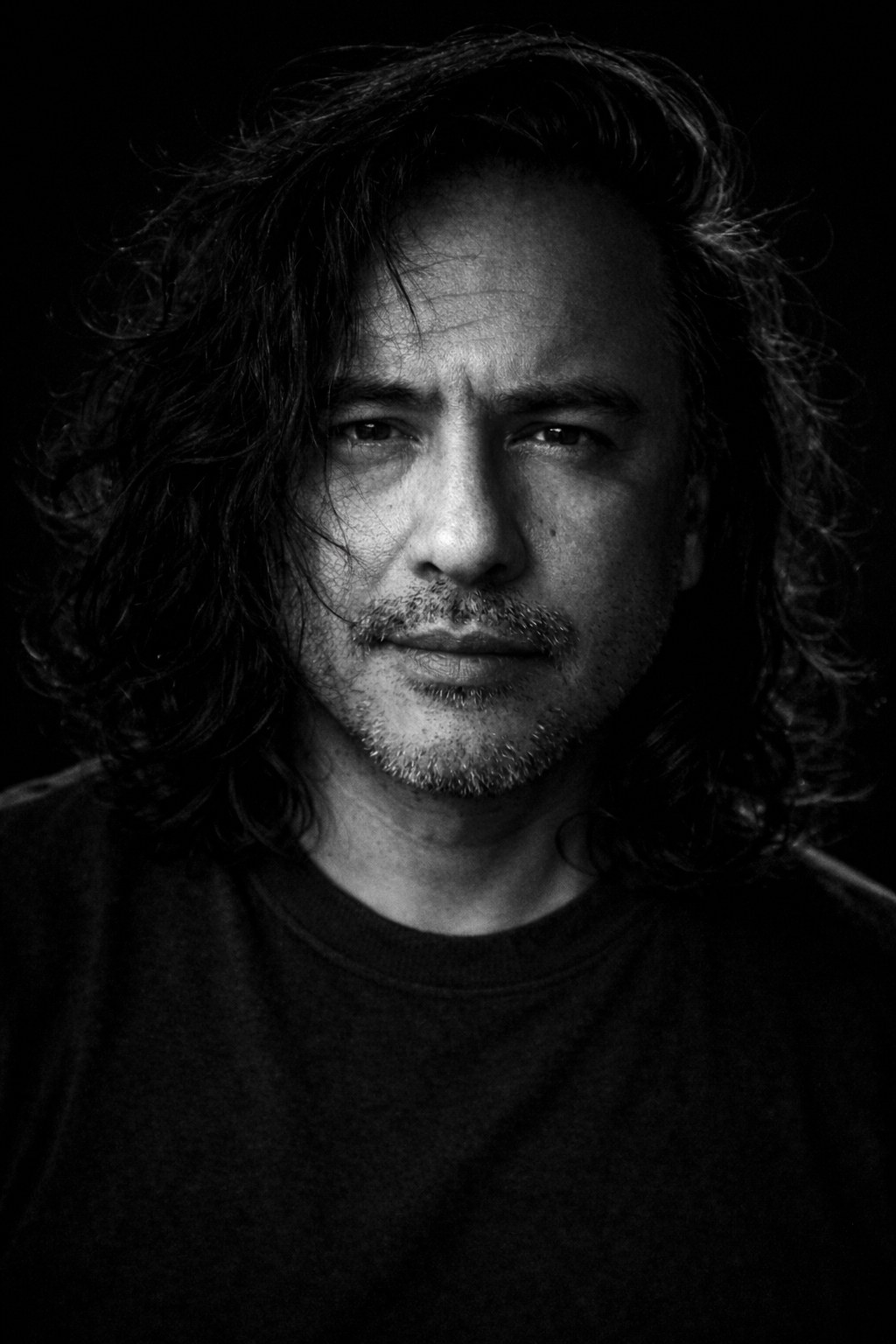 Black and white portrait as an operatic tenor